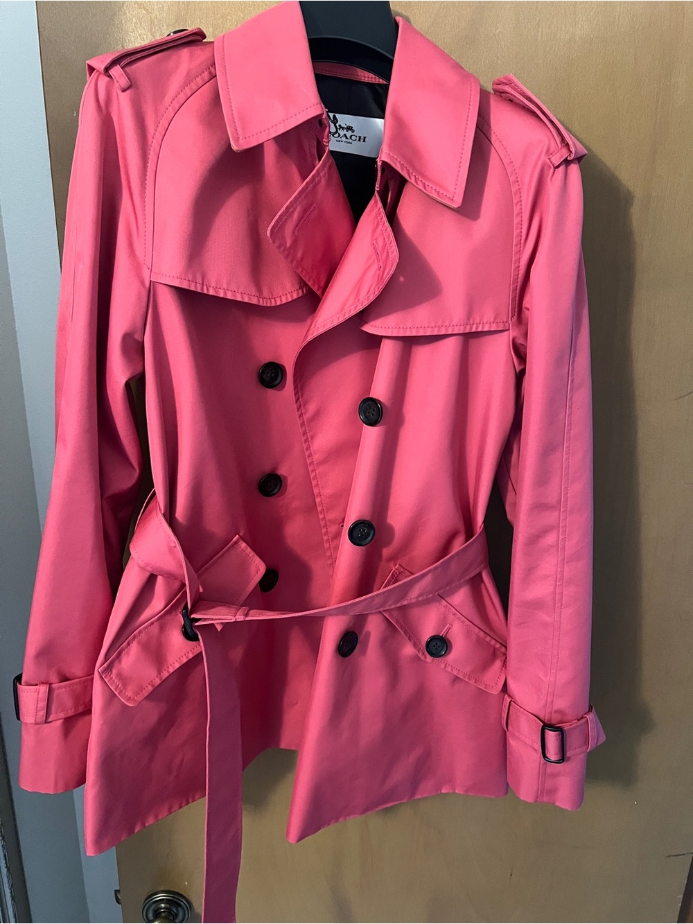 Coach Pink Double-Breasted Short Trench Coat
